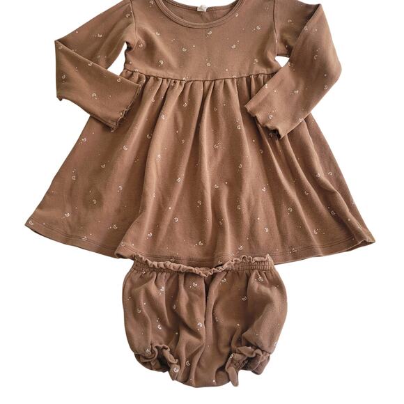 Quincy Mae Brown Moon & Star Print Dress + Bloomers - Picture 1 of 8